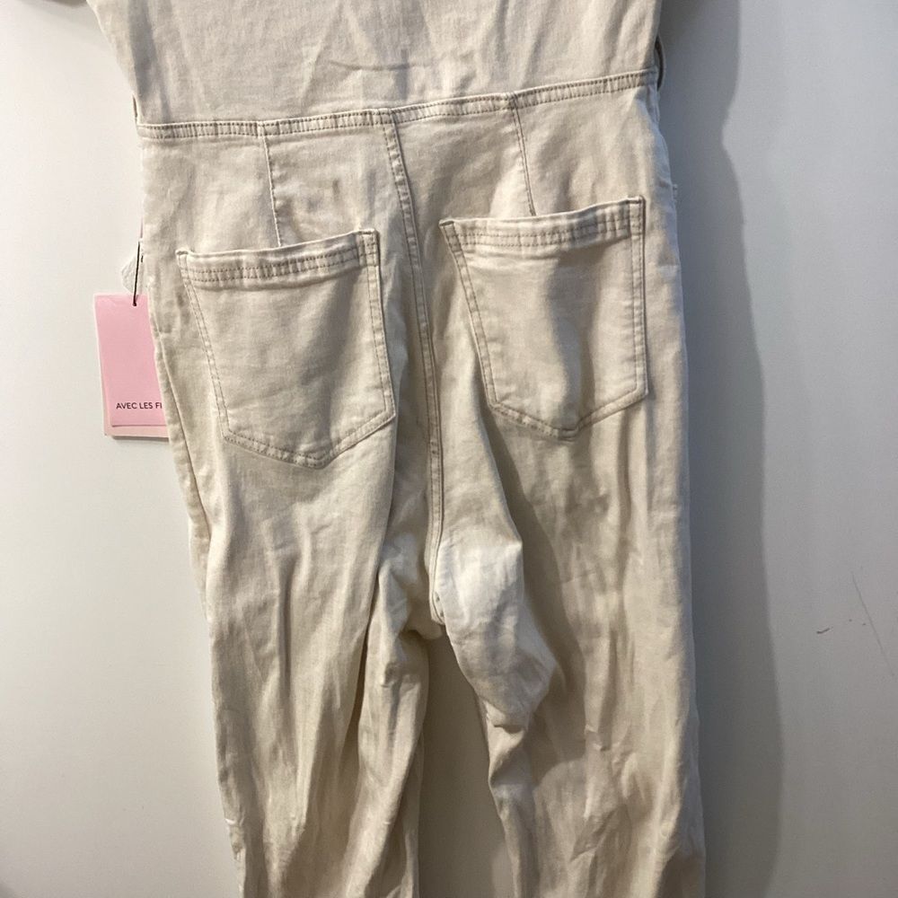 Avec Les Filles Tie Waist Denim Jumpsuit – Ecru Cream Women’s‎ One Piece - Picture 9 of 15